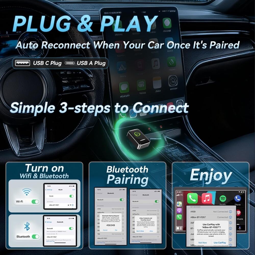 Mini Wireless CarPlay Adapter For Apple IPhone IOS 10+,No Delay & Fast, Plug & - Picture 3 of 15